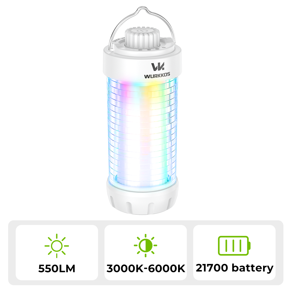 Lampa kempingowa Wurkkos CL01 z regulowaną temperaturą barwową, powerbankiem, trybami policyjnymi RGB, magnetycznym ogonem i wymienną baterią 21700