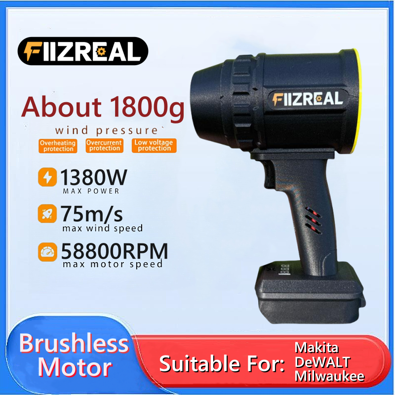Turbo dmuchawa Fiizreal F-64 - silnik bezszczotkowy 64mm, 3 wersje baterii do wybory  Milwaukee/DEWALT/Makita