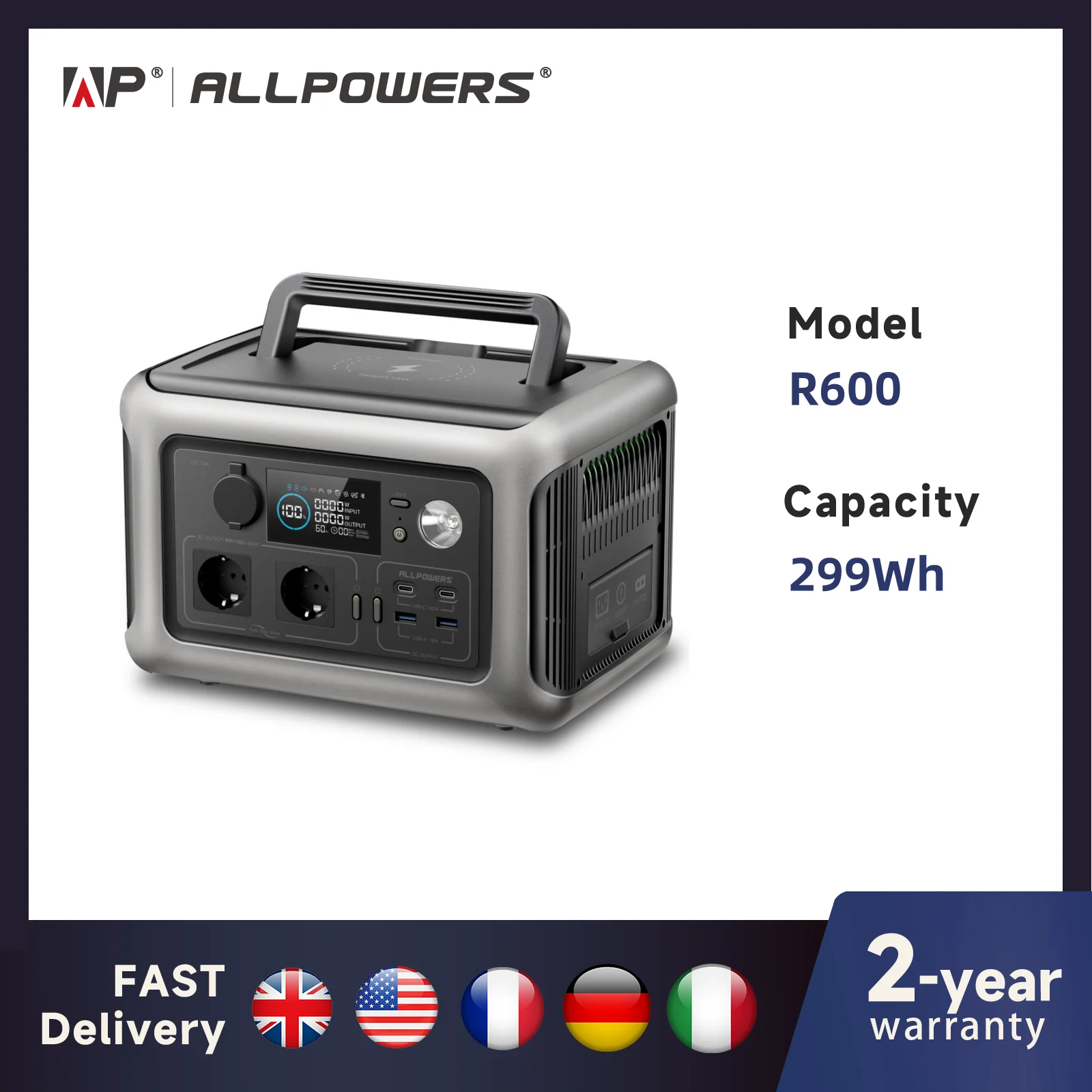 ALLPOWERS Przenośna stacja ładowania R600, akumulator LiFeP04, 600W