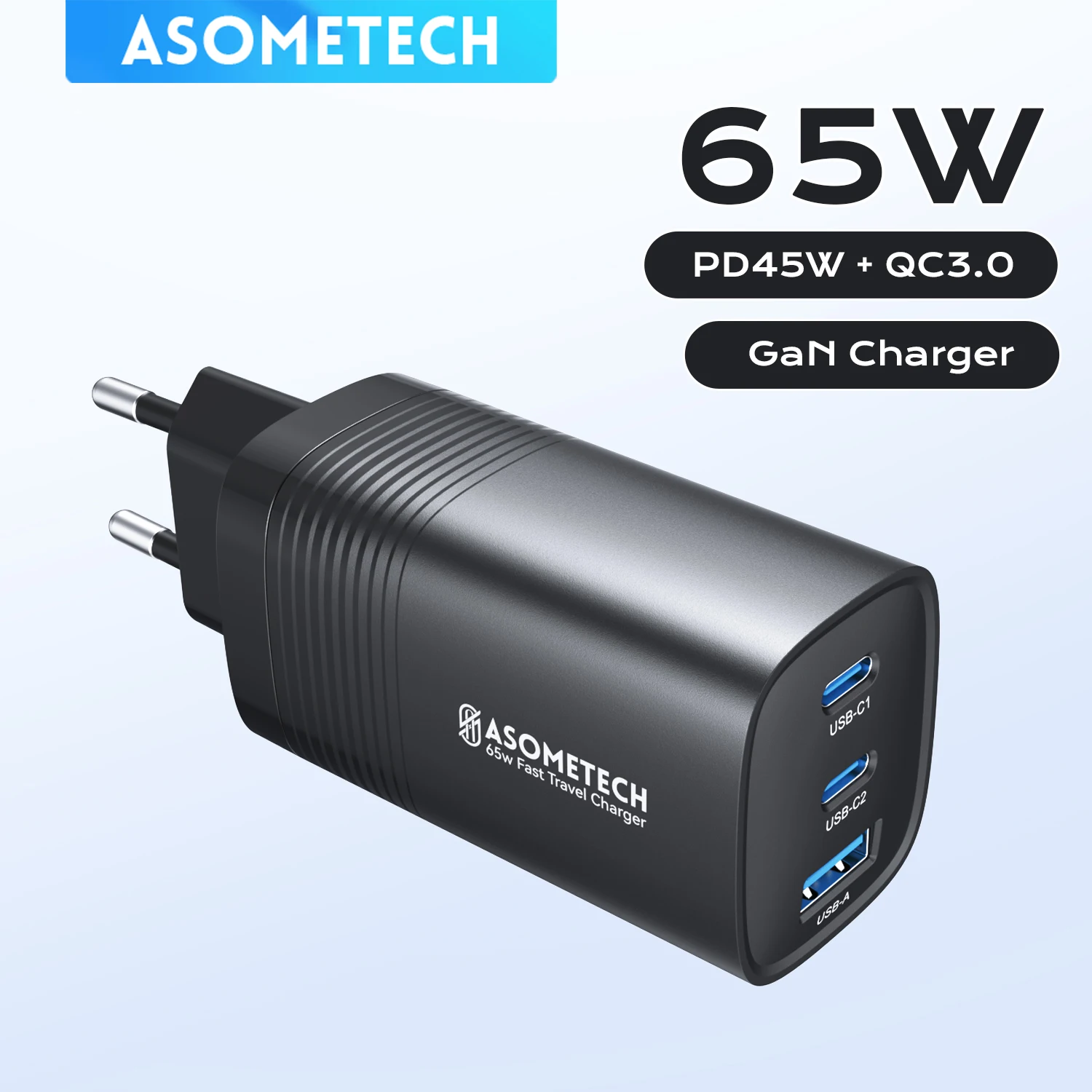 ASOMETECH 65W GaN Ładowarka USB Typu C 45W PD PPS QC4.0