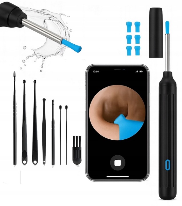 ELEKTRONICZNY CZYŚCIK DO USZU Z KAMERĄ 360° I PĘSETĄ Z APLIKACJĄ MOBILNĄ