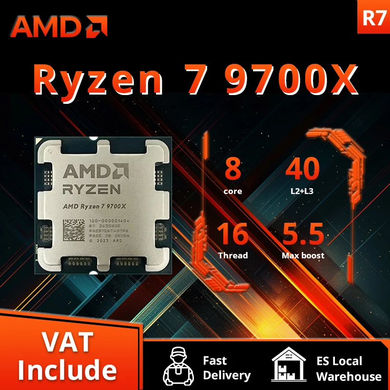 AMD Nowy procesor Ryzen 7 9700X 5,5 GHz 8-rdzeniowy 16-wątkowy 40 MB