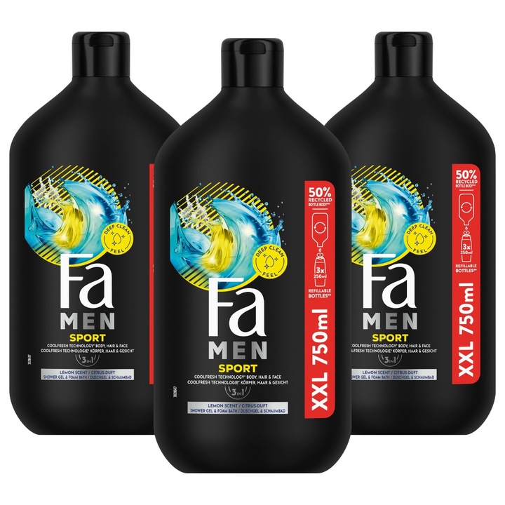 Fa Men Żel pod Prysznic Active Sport Cytrus 750ml x3