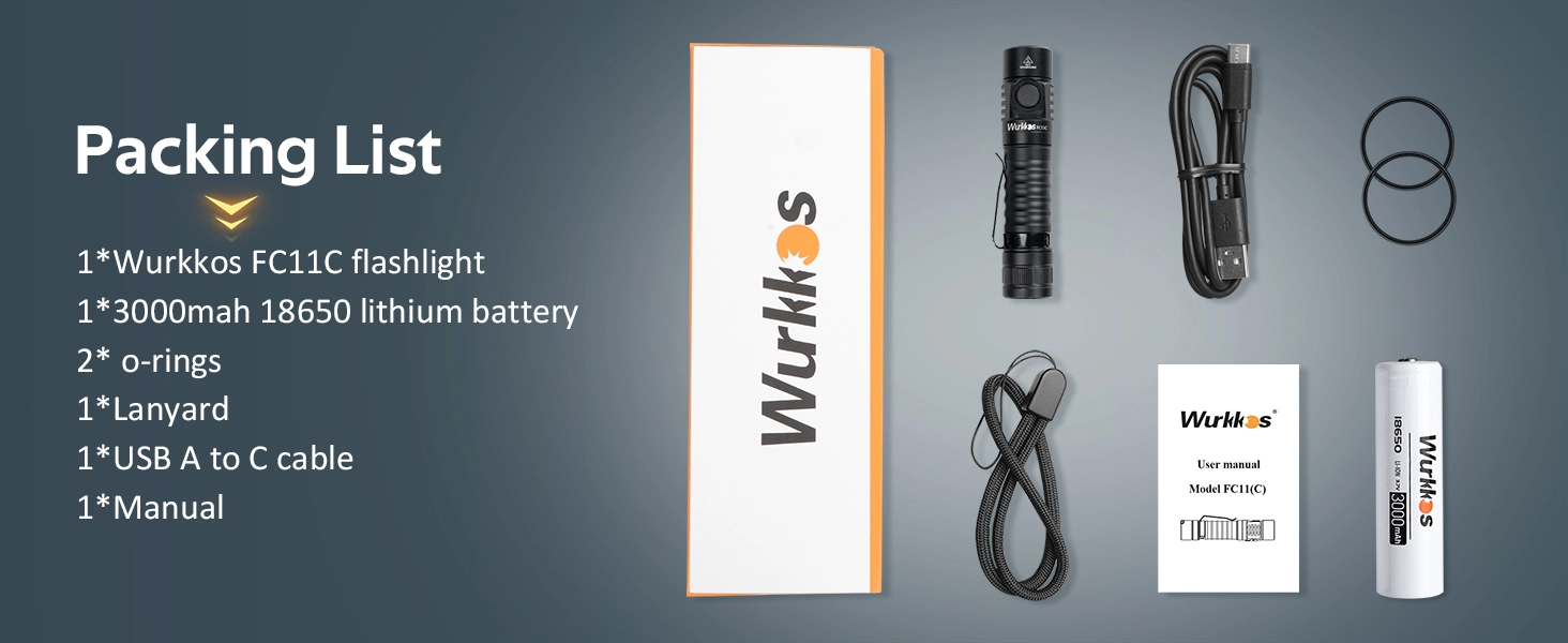 Latarka Wurkkos FC11C - akumulator 3000mAh, moc 1200lm (BUCK driver), zasięg ~155m, dioda Nichia 519A 4000/5000K, USB-C