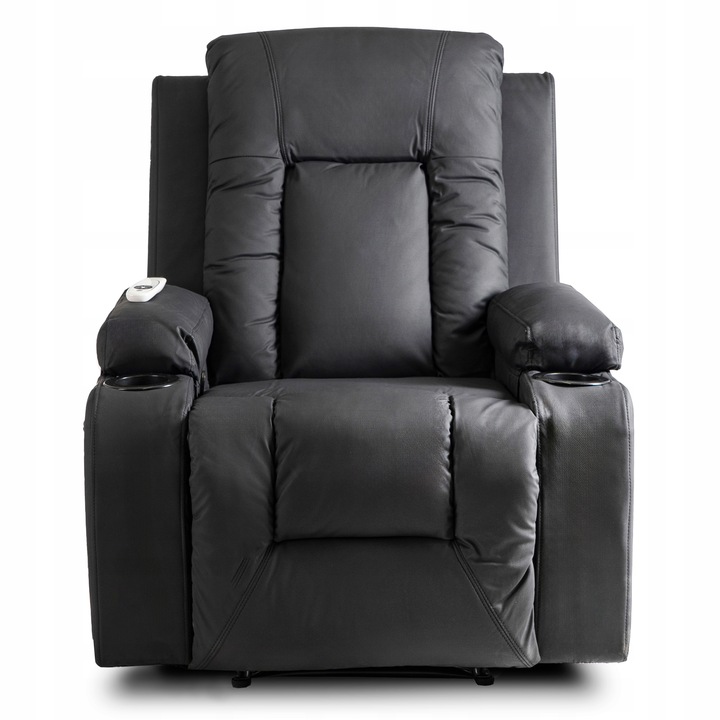 Fotel Masujący Rozkładany Wypoczynkowy Do Salonu z Podnóżkiem Czarny BOX