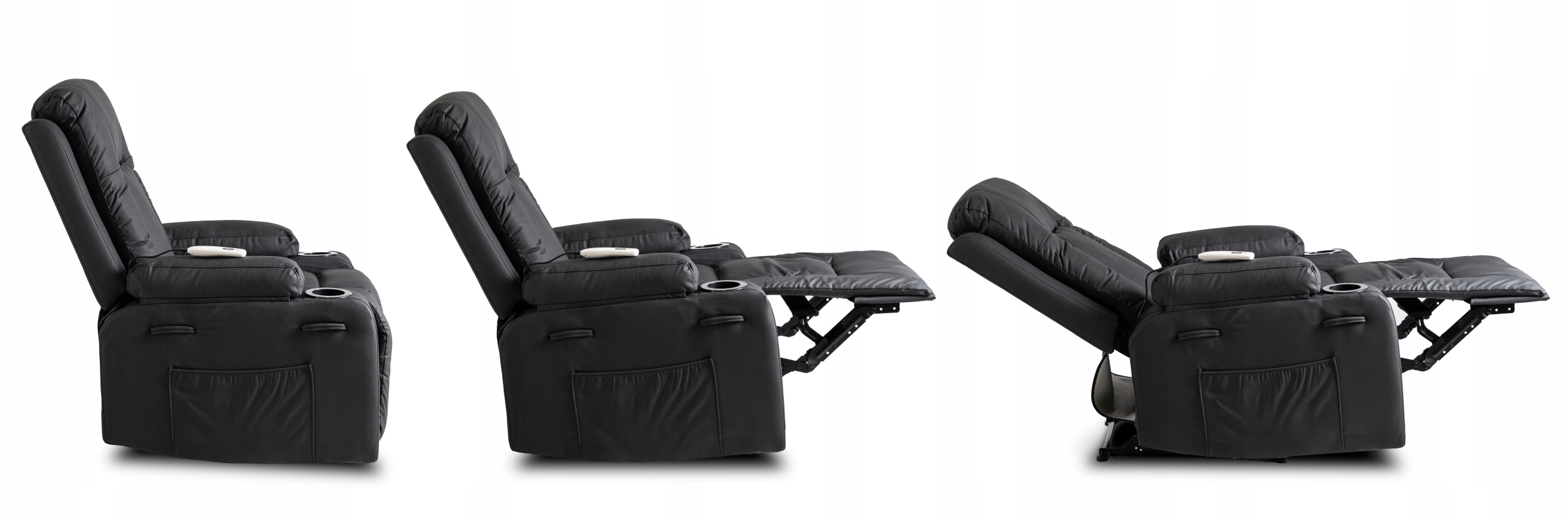 Fotel Masujący Rozkładany Wypoczynkowy Do Salonu z Podnóżkiem Czarny BOX