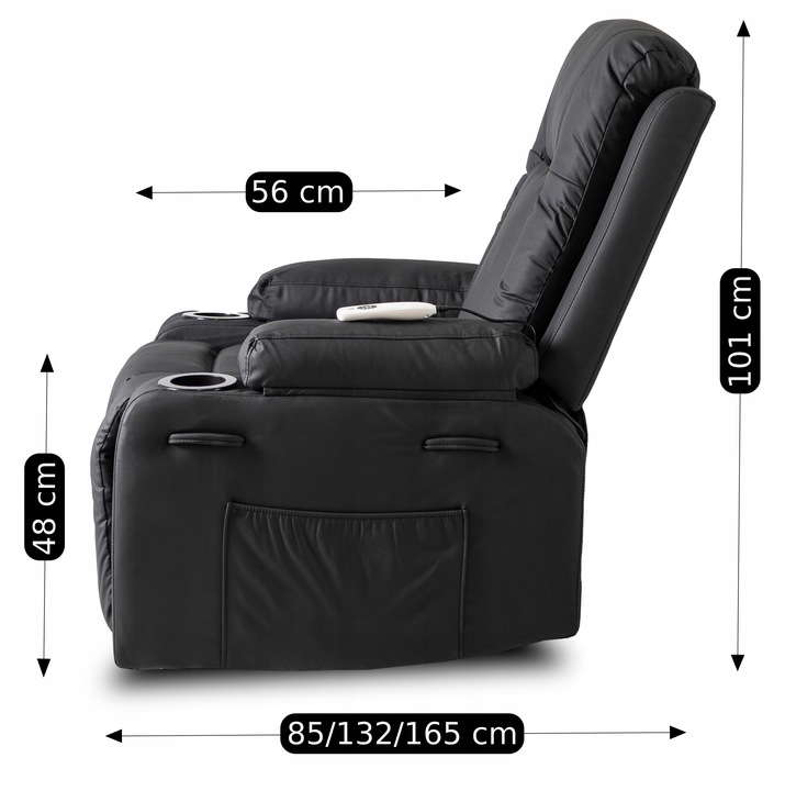 Fotel Masujący Rozkładany Wypoczynkowy Do Salonu z Podnóżkiem Czarny BOX