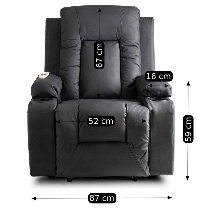 Fotel Masujący Rozkładany Wypoczynkowy Do Salonu z Podnóżkiem Czarny BOX