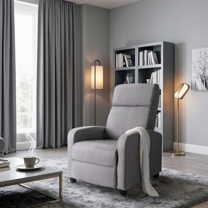Fotel Rozkładany Wypoczynkowy Tapicerowany Do Spania Salonu Szary DANNY 2