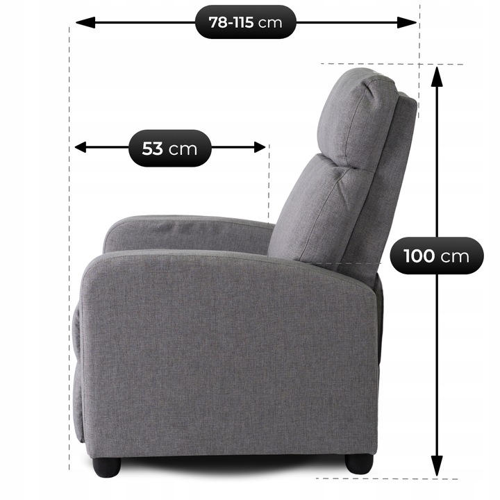 Fotel Rozkładany Wypoczynkowy Tapicerowany Do Spania Salonu Szary DANNY 2