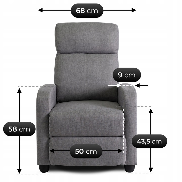 Fotel Rozkładany Wypoczynkowy Tapicerowany Do Spania Salonu Szary DANNY 2