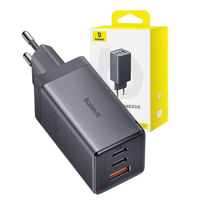 Ładowarka sieciowa Baseus GaN5 2x USB-C + USB 65W + kabel 1m Szary