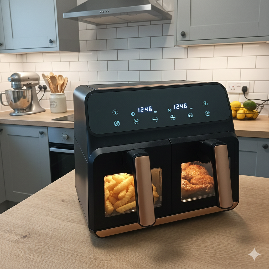 Frytkownica dwukomorowa AirDweller 9L 2400W 2×4,5L z okienkami – 249,99 zł