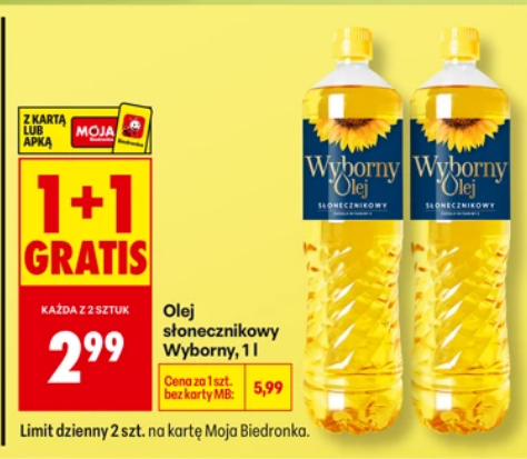 Olej słonecznikowy Wyborny 1 L (1+1 GRATiS)
