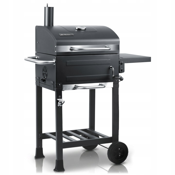 GRILL WĘGLOWY OGRODOWY BERDSEN, KOMIN STALOWY, RUSZT 40 x 31,5 cm DUŻY + TERMOMETR