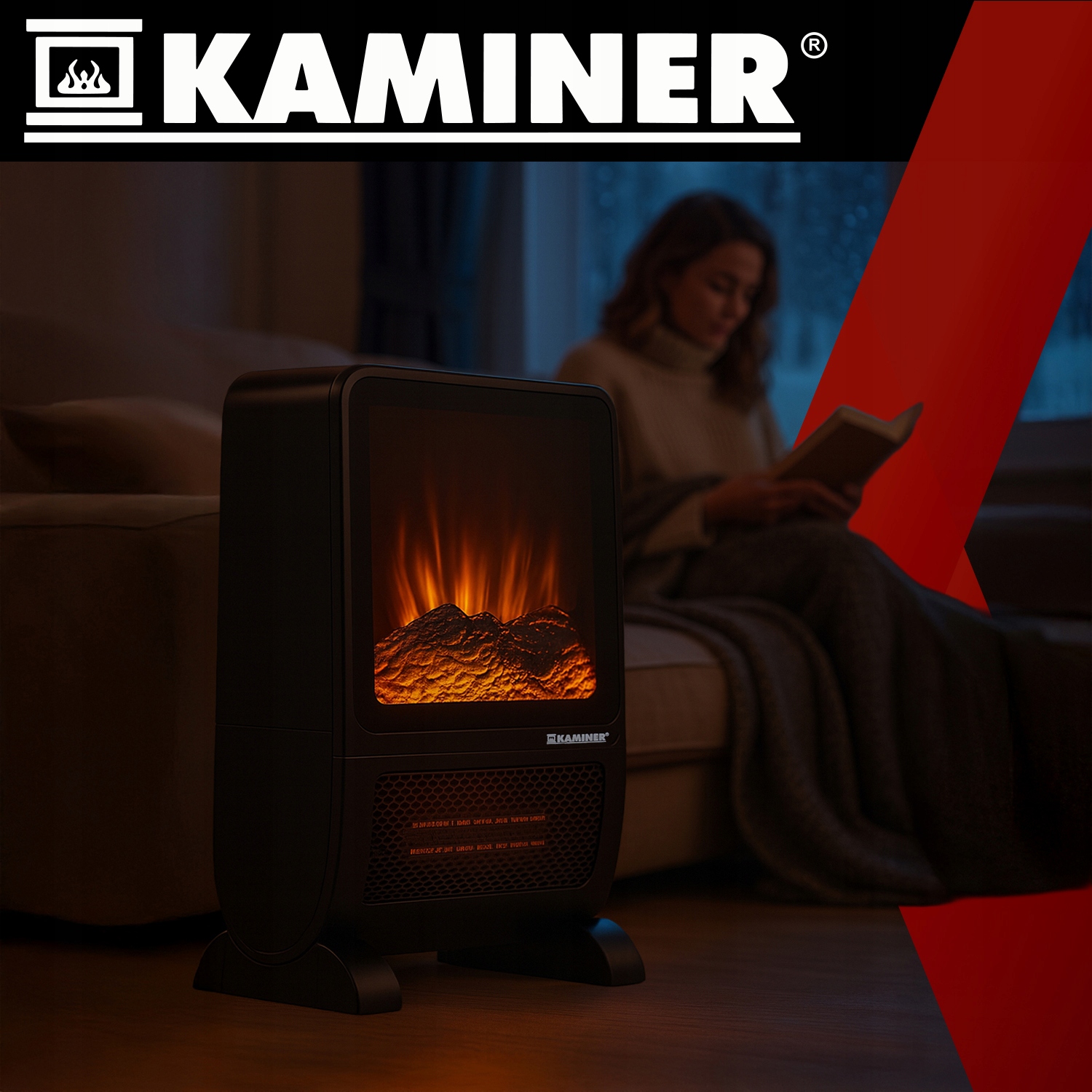 Grzejnik elektryczny KAMINER termowentylator ceramiczny z efektem kominka