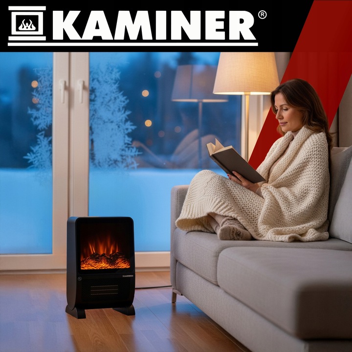 Grzejnik elektryczny KAMINER termowentylator ceramiczny z efektem kominka