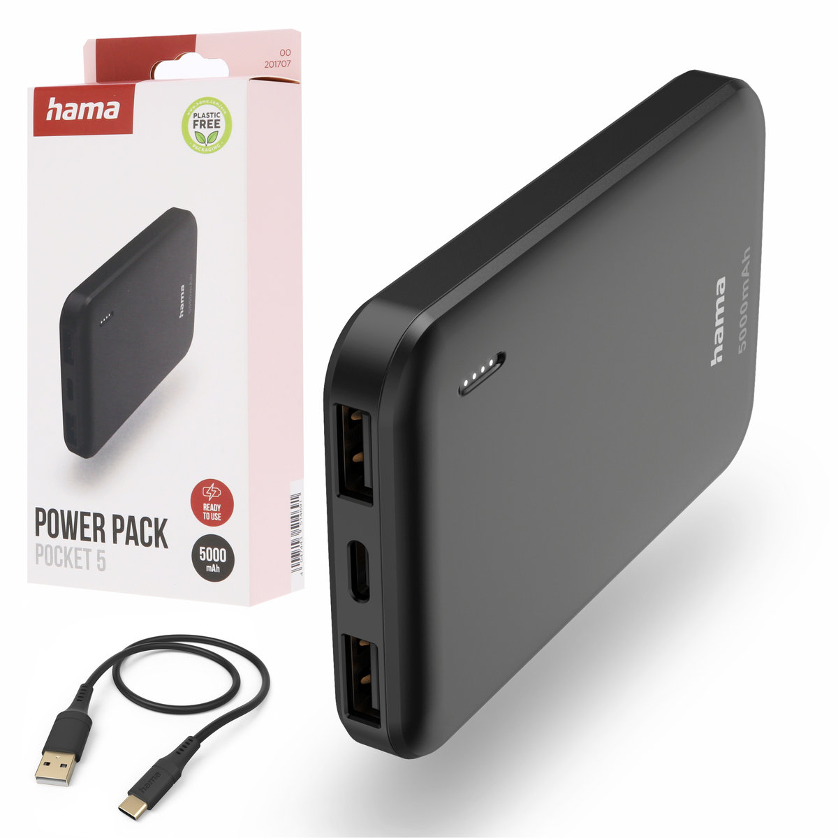 Hama Pocket power bank 5000 mAh lekki slim 2x USB A 1xUSB C wskaźnik LED