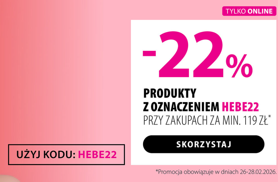 Kod rabatowy na -22% na produkty w HEBE przy zakupach za min. 119 zł