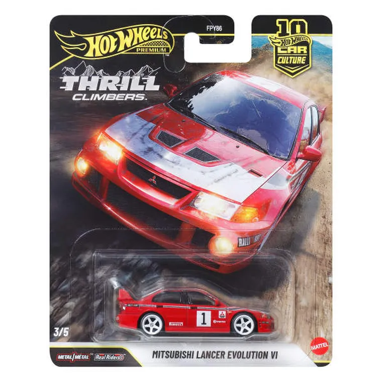 Hot Wheels, Kultowe auta, Thrill Climbers, Mitsubishi Lancer Evolution VI, pojazd Premium, JKF19
