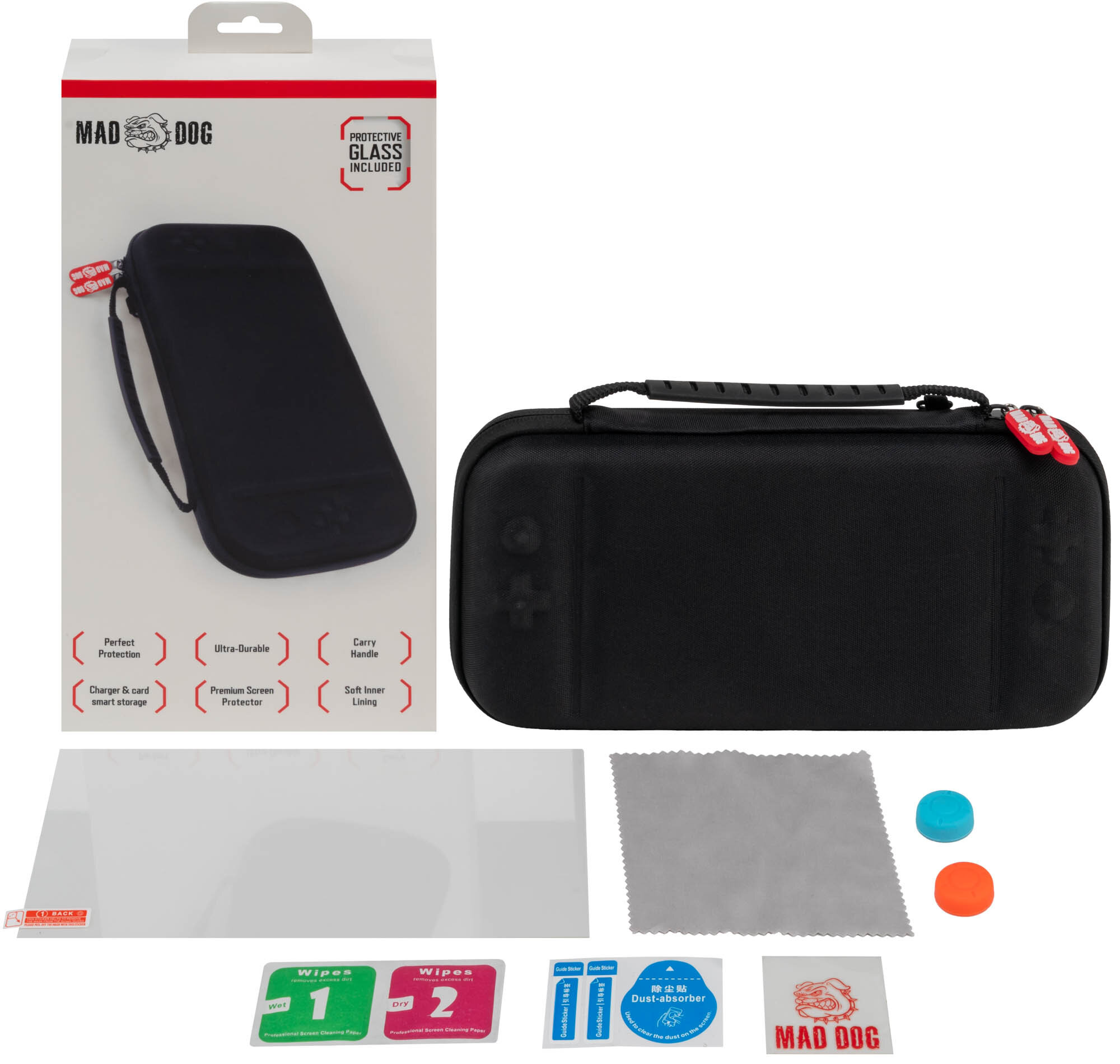 ZESTAW: Etui MAD DOG NSC100K do Nintendo Switch 2 + szkło hartowane na ekran + ściereczka + 2 nakładki na joysticki