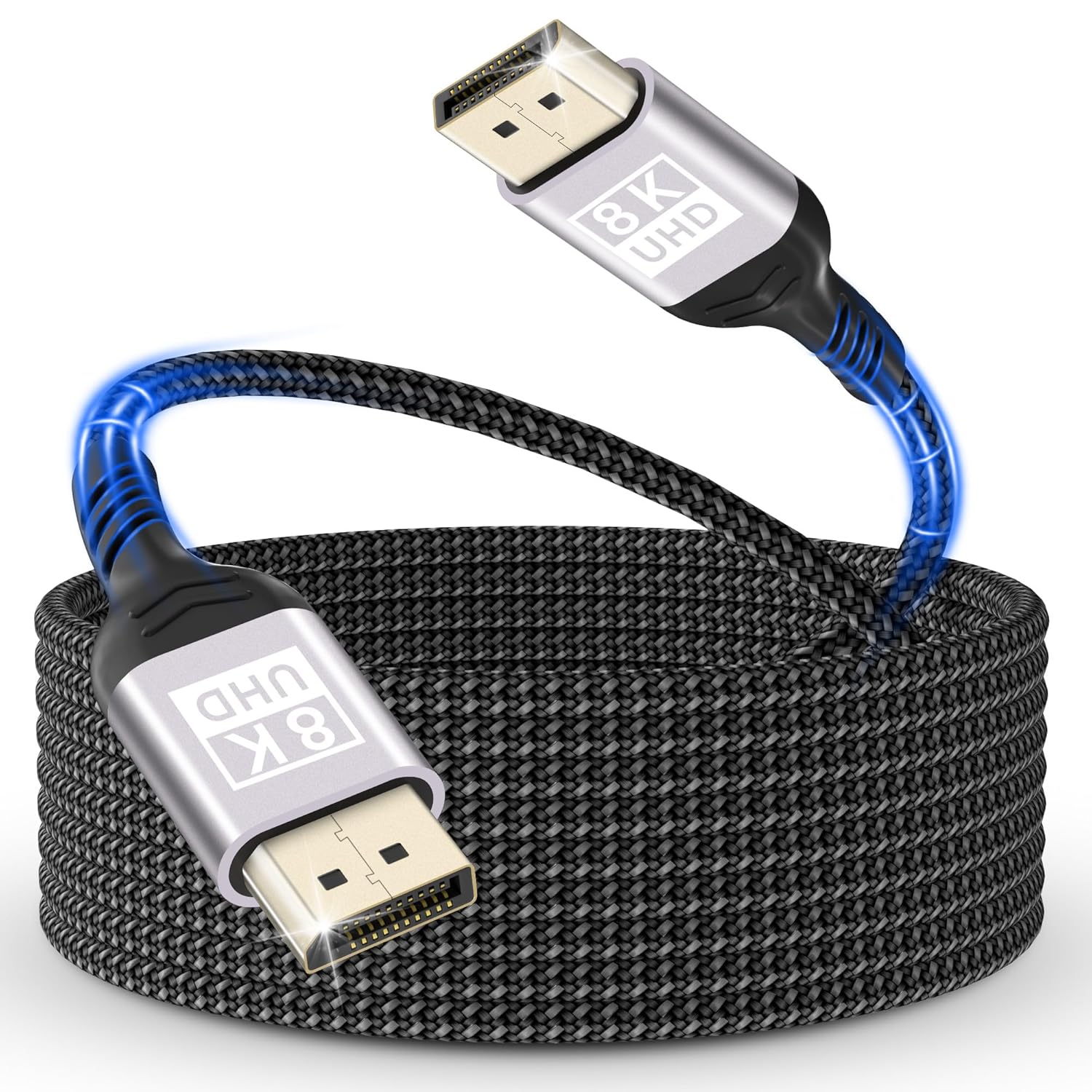 Kabel DisplayPort 1,4, 5 metra, DP to DP kabel nylonowy, plecionka, 8K, 60 Hz, 4K 144 HZ/120HZ, 2K @240HZ