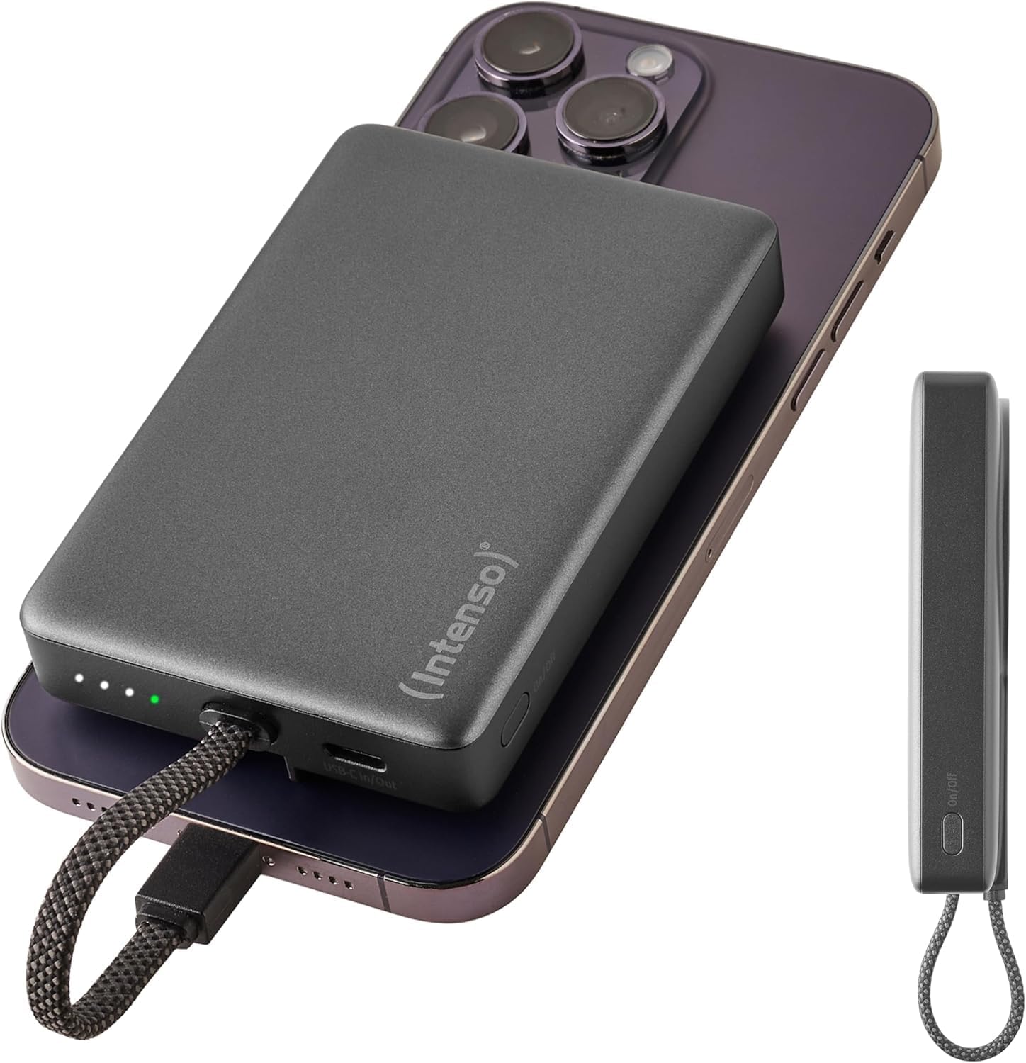 Intenso MC10000 Powerbank z magnetycznym tyłem i wbudowanym kablem USB-C, 10 000 mAh, PD 3.0