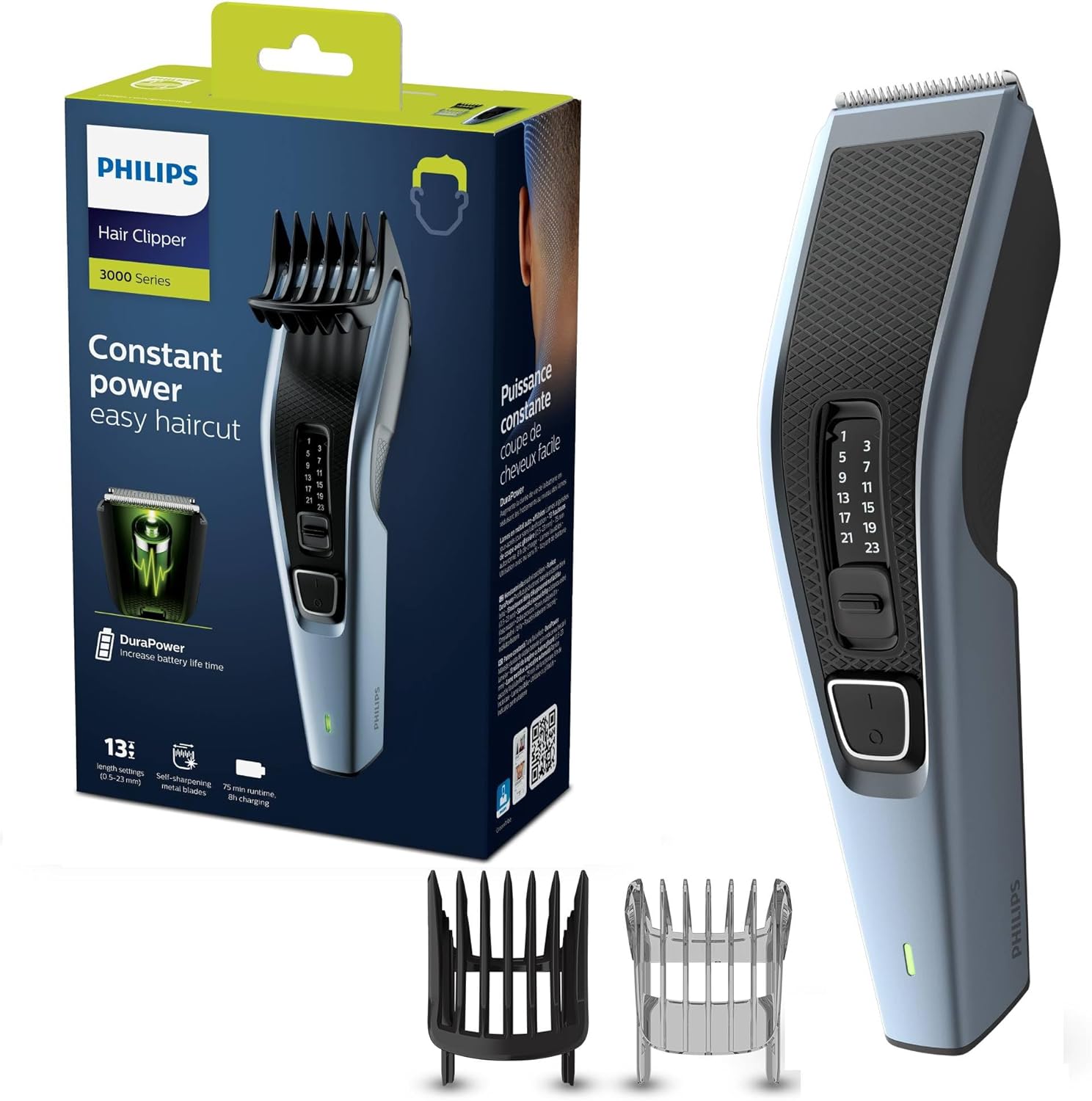 Philips 3000 Maszynka, trymer do włosów i brody, technologia trim-and-flow, DualCut, DuraPower, 13 ustawień długości