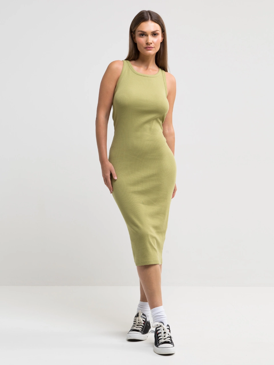 Sukienka damska midi khaki Maxinassara 303, rozm. XS-S