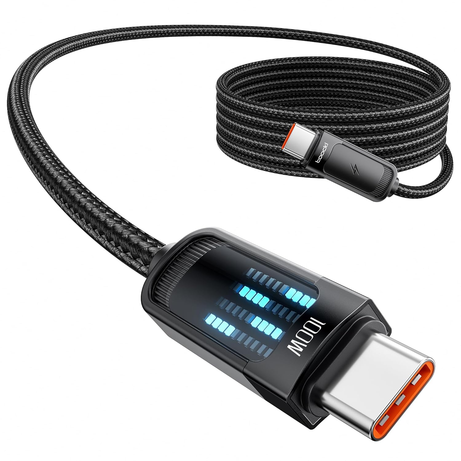 Kabel usb-c Toocki, 2M, 100W, czarny kompatybilny z PD/QC, wyświetlacz LED