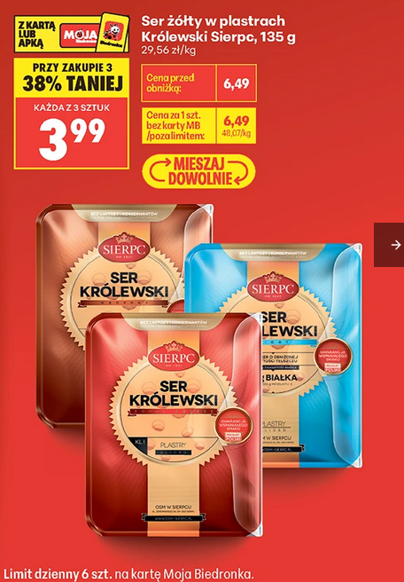 Ser żółty w plastrach Królewski Sierpc, 135g (przy zakupie 3 op.)