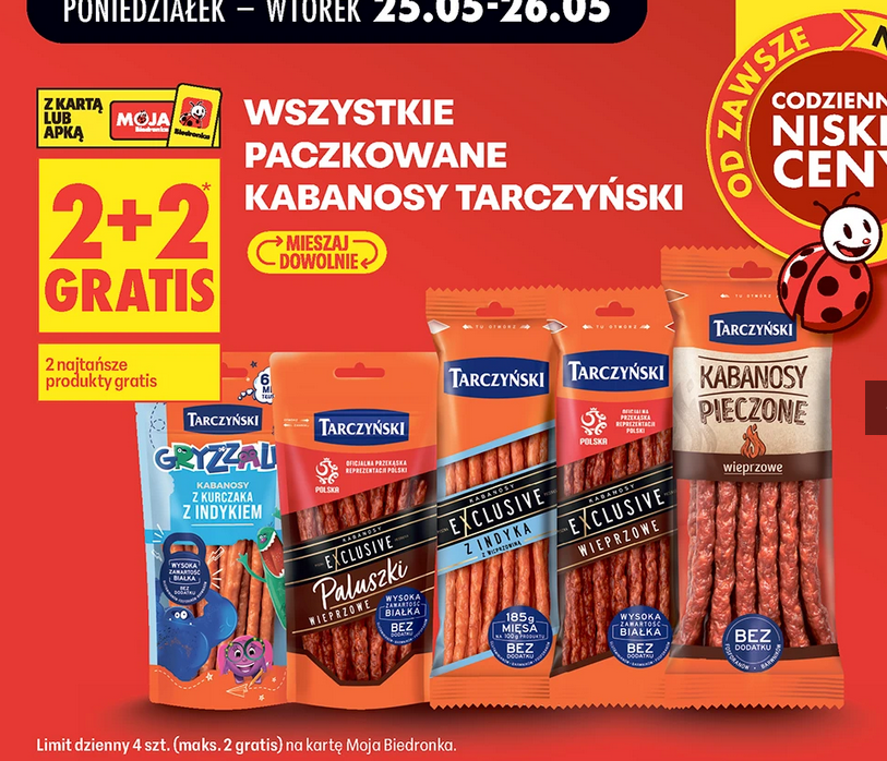 Wszystkie paczkowane kabanosy TARCZYńSKI (2+2 GRATiS)