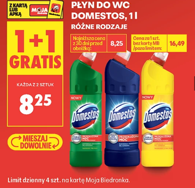 Płyn do WC Domestus, 1 L, różne rodzaje (1+1 GRATiS)