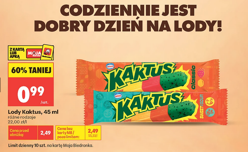 Lody KAKTUS, 45 ML, różne rodzaje
