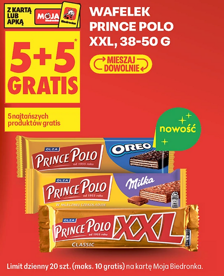Wafelek Prince Polo XXL, 38-50g (5+5 GRATiS) - różne rodzaje