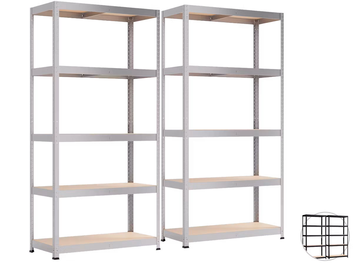 2x regał Metalkas | 40 x 90 x 180 cm | 175 kg na półkę (srebrna lub czarna)