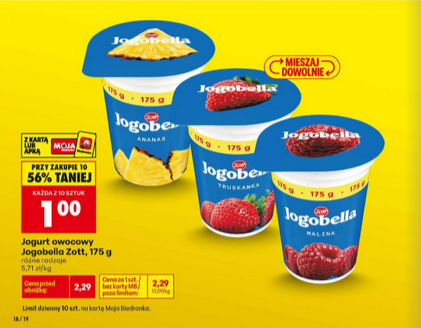 Jogurt owocowy Jogobella Zott, 175g (przy zakupie 10 szt.)