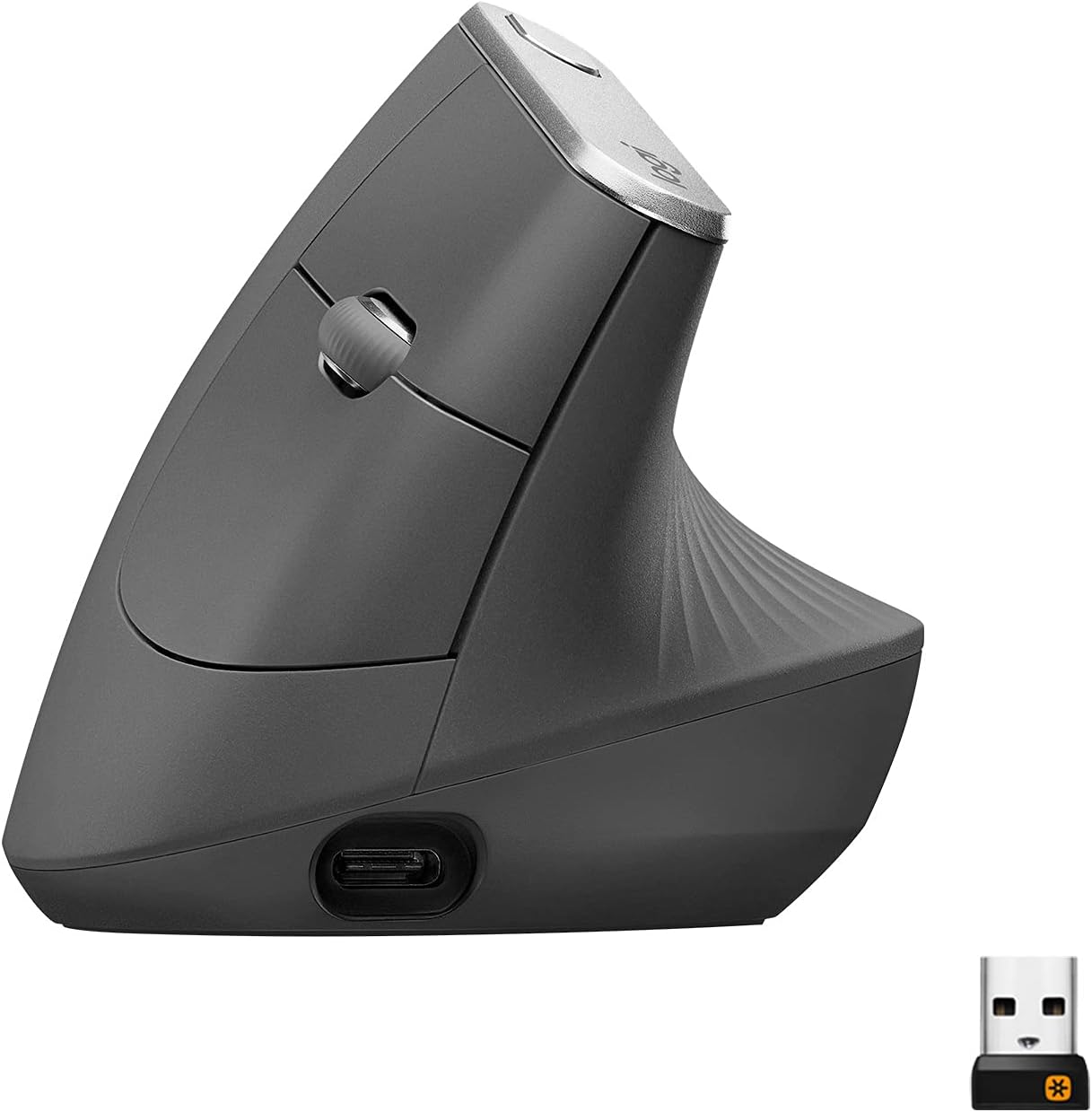 Ergonomiczna mysz Logitech MX Vertical, Bluetooth lub 2,4 GHz z USB Unifying, optyczne śledzenie 4K DPI, 4 przyciski, szybkie ładowanie