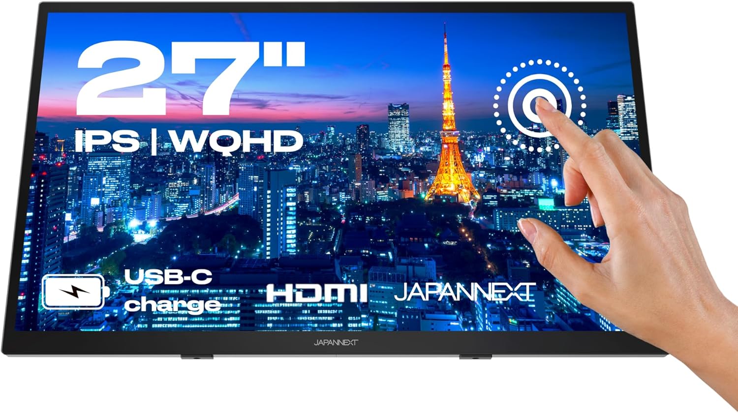 JAPANNEXT Przenośny Monitor dotykowy | 27-calowy | WQHD 2560x1440 | Panel IPS