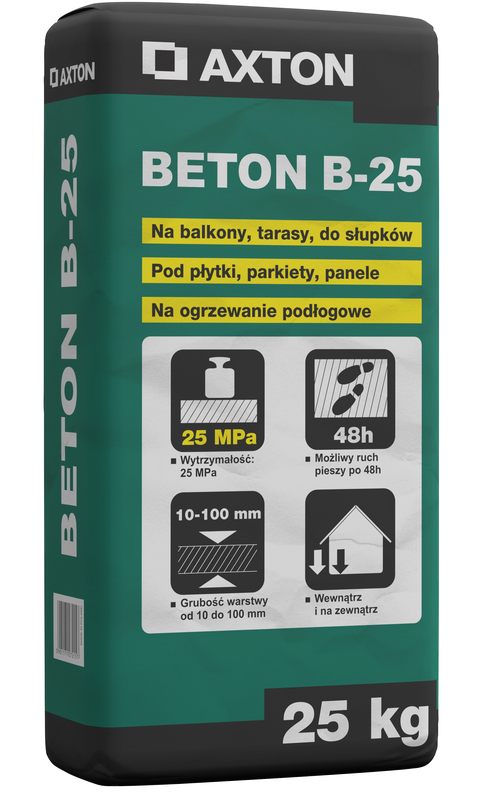 Zaprawa Beton B25 podkład podłogowy, 25 kg, Axton
