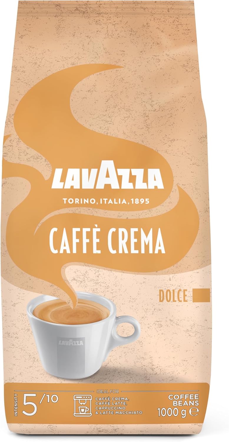 Kawa ziarnista Lavazza Crema Dolce 1kg, 80% Arabika, 20% Robusta, Średnio palona, Średnia zawartość kofeiny