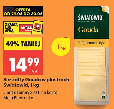 Ser żółty GOUDA w plastrach, ŚWIATOWID, 1kg