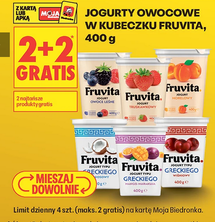Jogurty owocowe w kubeczku FRUVITA, 400g (2+2 GRATIS)