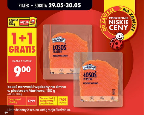 Łosoś norweski wędzony na zimno, w plastrach MARINERO, 150g (1+1 GRATIS)
