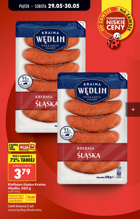 Kiełbasa śląska Krain Wędlin, 550g (przy zakupie 2 opakowań)