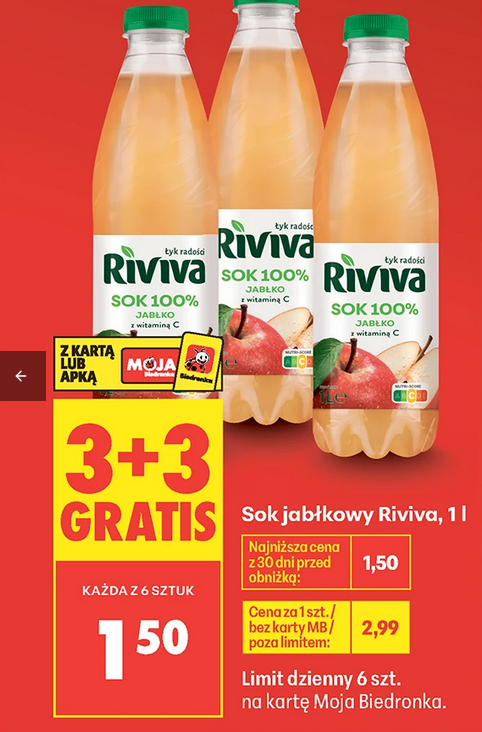 Sok jabłkowy RIVIVA, 1 L (6+6 GRATiS)