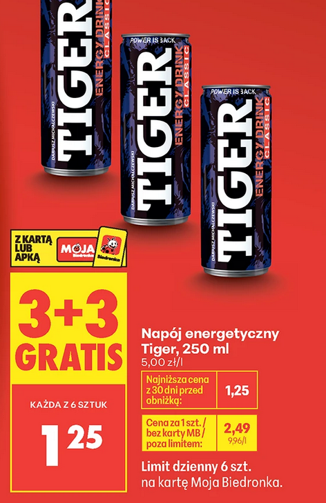 Napój energetyczny Tiger, 250 ML (3+3 GRATIS)