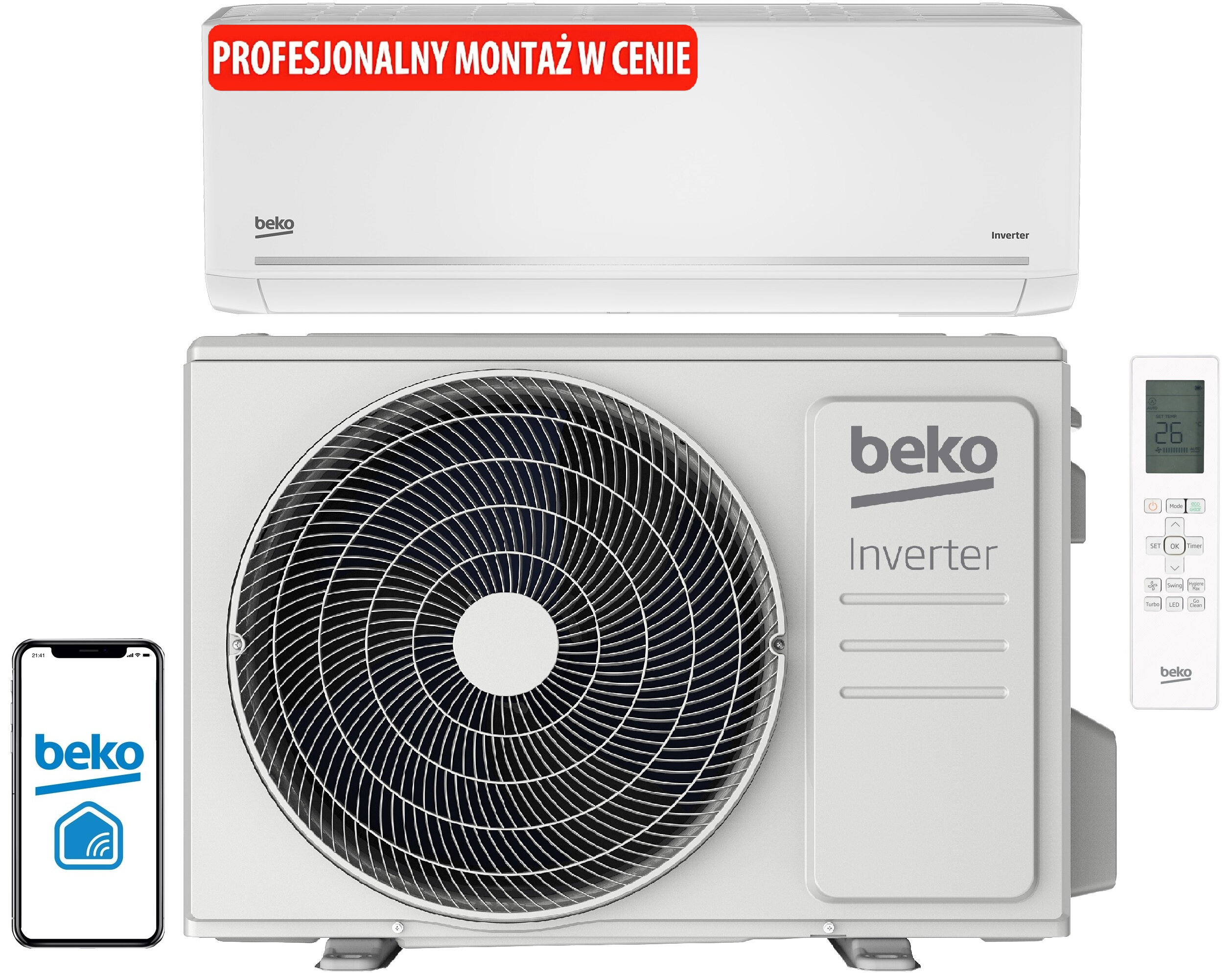 Klimatyzator Split, Pompa ciepła powietrze - powietrze BEKO BEHPG 125/BEHPG 126 3.5 kW z usługą montażu