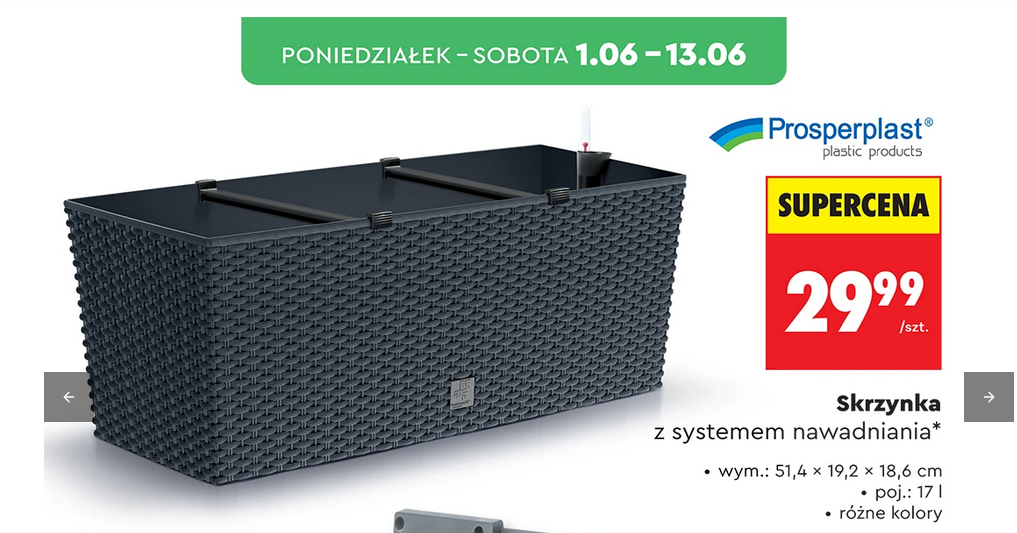 Skrzynia z systemem nawadniania na balkon Prosperplast, 51x19x18, 17 L