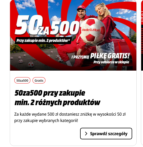Zniżka 50 PLN w koszyku za każde wydane 500 PL + PIŁKA GRATiS (przy odbiorze w sklepie)